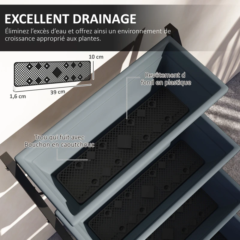 Outsunny Jardinière surélevée avec étages jardinière verticale avec 5 bacs à fleurs trous de drainage cadre en acier gris