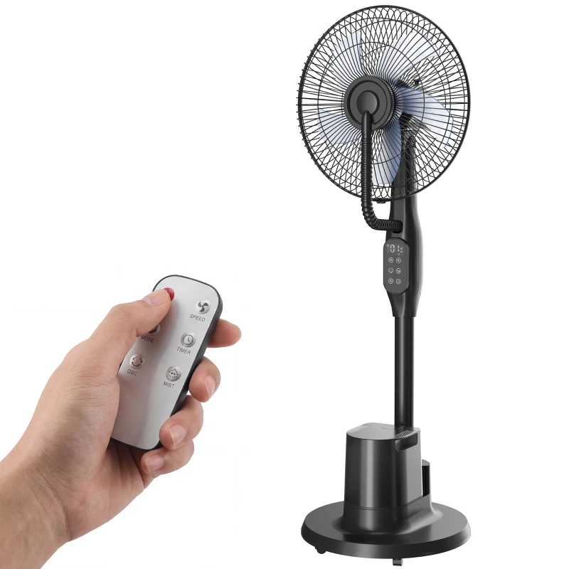 HOMCOM Stehventilator mit Sprühnebel, 70° Oszillation, 3 Geschwindigkeiten, 3 Modi, 3,5L Wassertank, Schwarz