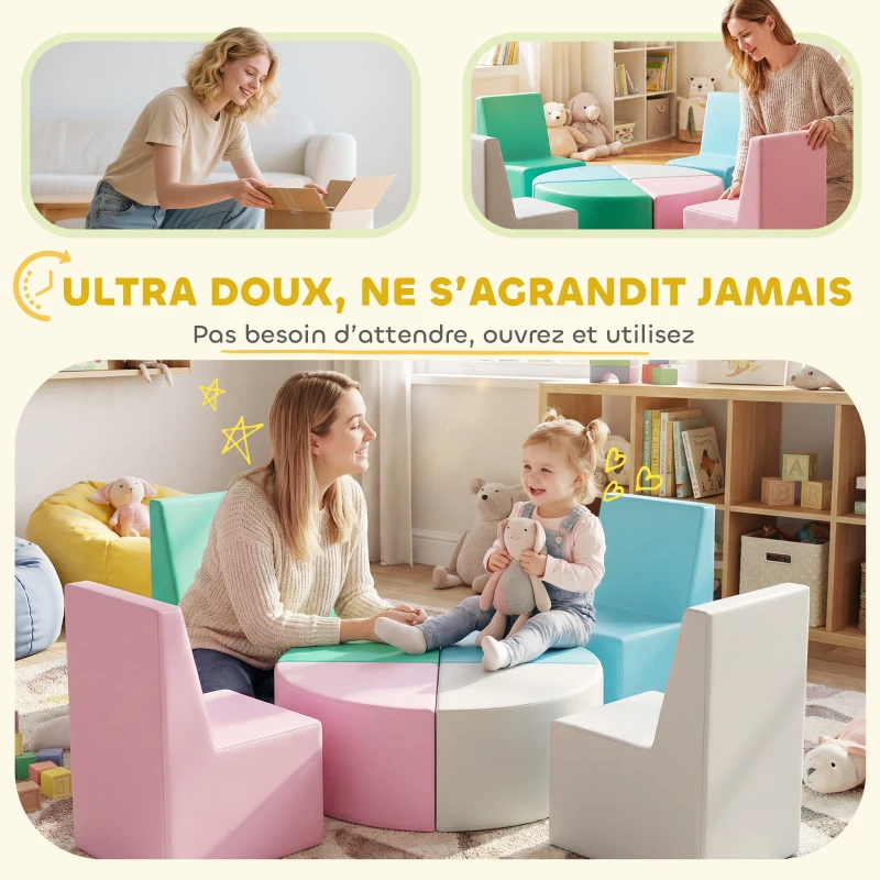 AIYAPLAY Parcours motricité bébé 8PCS, module motricité bébé mousse EPE et housse en PU, design table et chaises, multicolore
