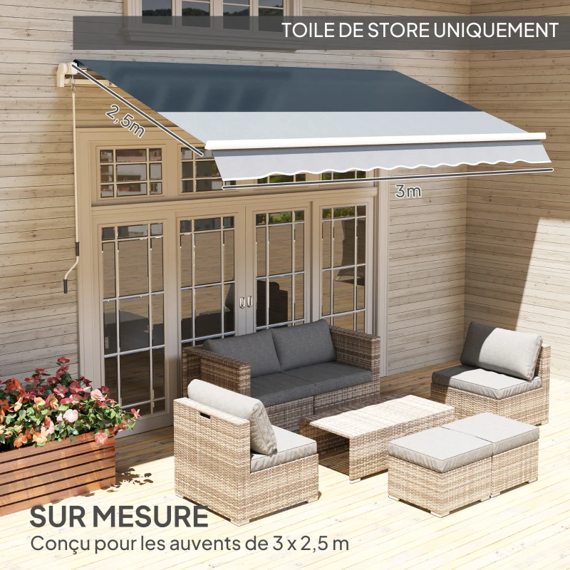 Outsunny Toile de Rechange Store Banne avec Lambrequin, Déperlante, Toile de Remplacement pour Store, Compatible 3 x 2,5 m, Gris