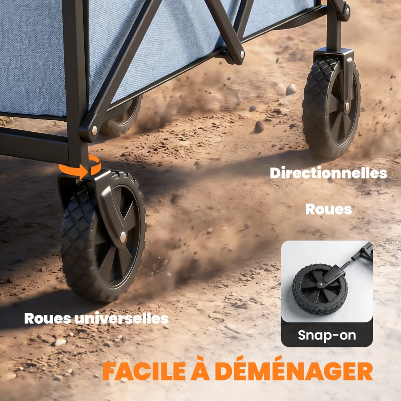 Outsunny Chariot de Jardin Charrette de Transport Pliable Tout-Terrain 66L Charge 68kg Poignée Réglable 81 x 45 x 89 cm Gris