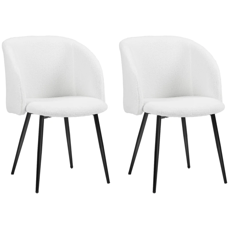 HOMCOM Lot de 2 chaises de salle à manger avec dossier en tissu effet laine boucleé pieds en acier 55 x 62 x 80 cm blanc noir