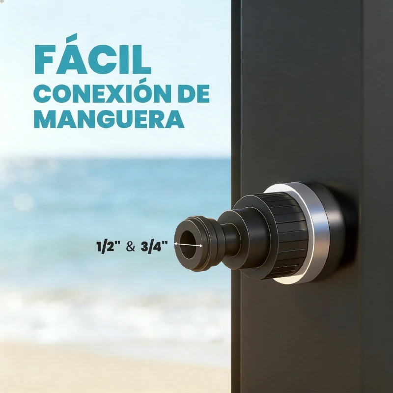 Outsunny Ducha Solar Jardín 60L con Cabezal Ducha de Mano Grifo para Pies y Temperatura Ajustable Máx. 60 °C para Piscina Negro