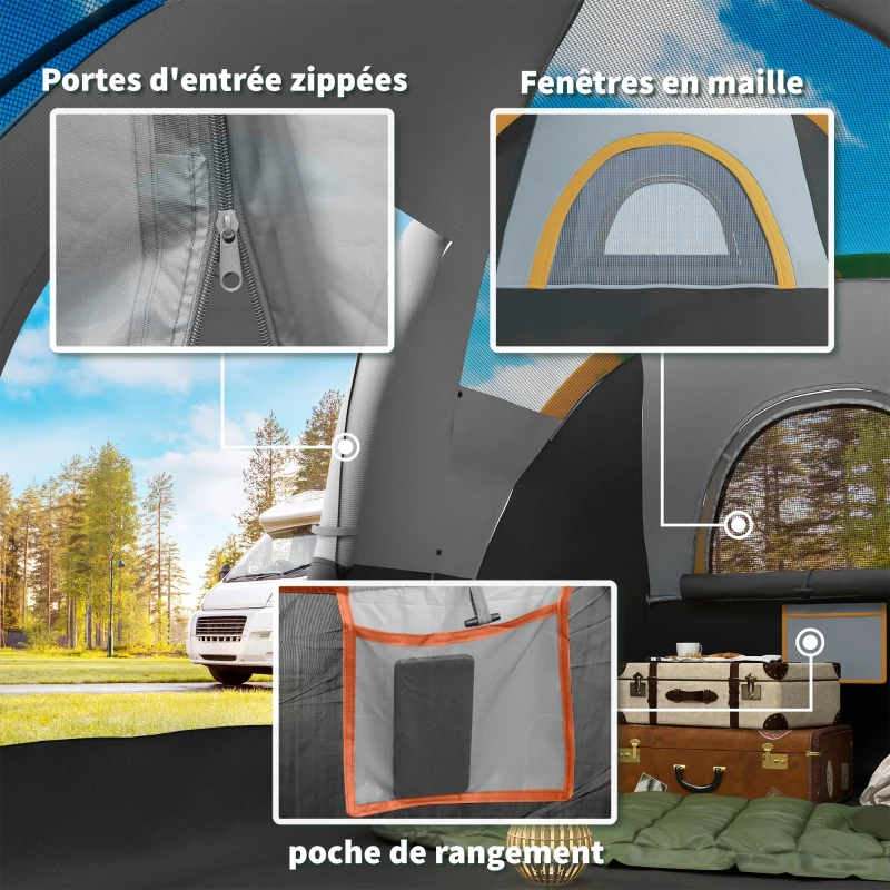 Outsunny Tente de camping familiale 5-6 pers. - tente tunelle imperméable légère ventilée - grande porte + 2 fenêtres gris clair