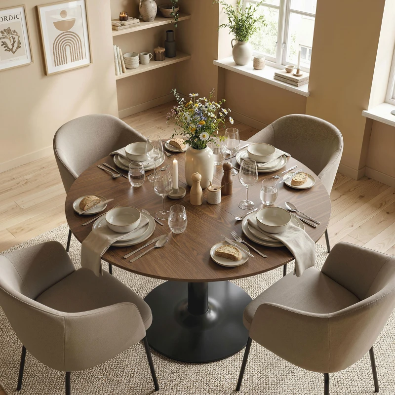 HOMCOM Table à manger ronde pour 4-6 personnes, table de cuisine avec large plateau et base en acier, Ø 110 x 78 cm, marron