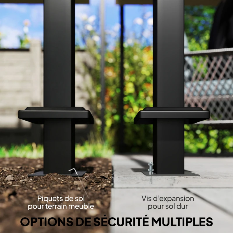 Outsunny Pergola de Jardin Tonnelle à Vigne UV50+ Toit Rétractable Panneaux d'Intimité pour Plantes Grimpantes 3x4m Gris Foncé