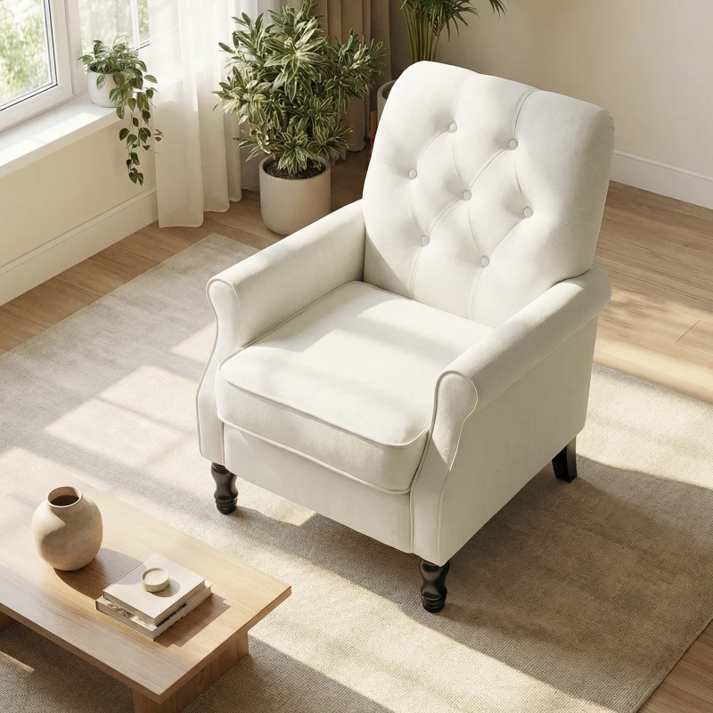 HOMCOM Fauteuil de salon, canapé 1 place avec assise rembourrée épaisse, coussin à ressorts, tissu en lin, 69x75x90cm, crème