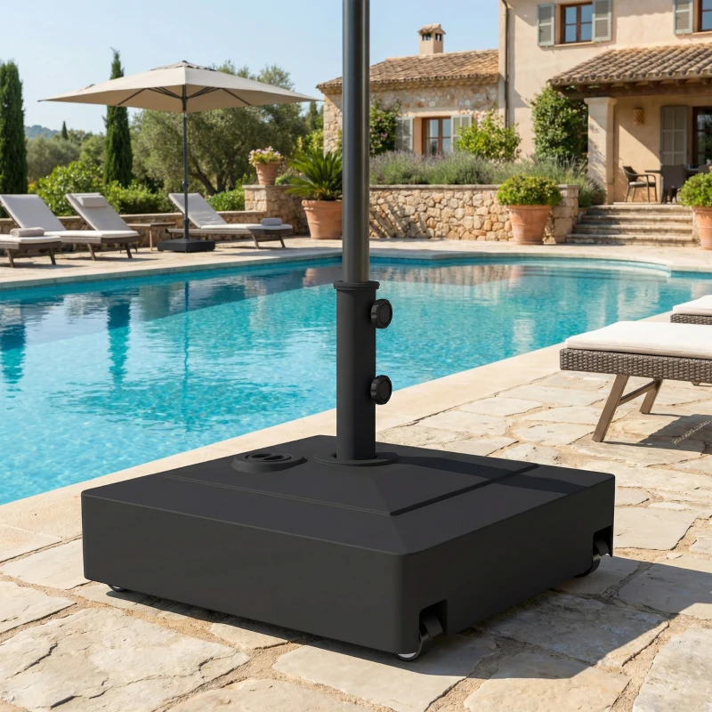 Outsunny Sonnenschirmständer mit Rädern, Befüllbar mit 61 kg Sand/40 kg Wasser, Für Schirmstangen mit Ø35, 38, 48 mm, Schwarz