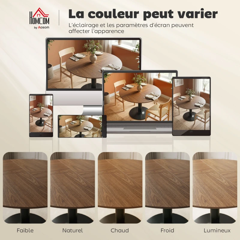 HOMCOM Table à manger ronde pour 4-6 personnes, table de cuisine avec large plateau et base en acier, Ø 110 x 78 cm, marron