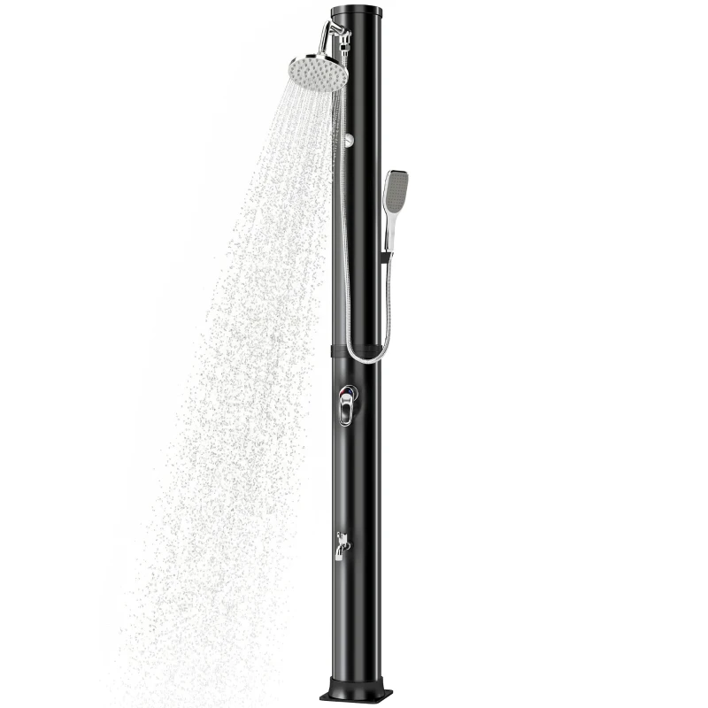 Outsunny Douche Solaire de Jardin 40L avec Douchette à Main et Robinet Lave-Pieds Mitigeur Eau Chaude 218cm de Haut Anti-UV Noir