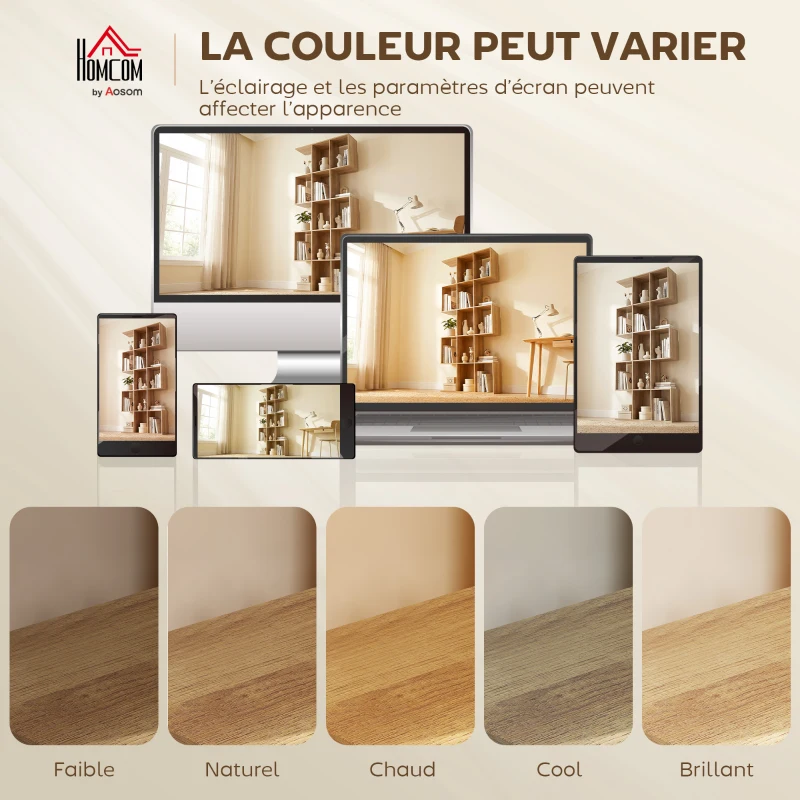 HOMCOM Bibliothèque à 5 niveaux, étagère de rangement en forme S avec 15 compartiments ouverts, 80 x 24 x 200 cm, chêne