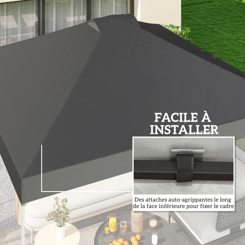 Outsunny Toile de Rechange pour Tonnelle 3 x 3 m UV50+ Imperméable avec 8 Trous de Drainage 3 x 3 m, Gris Foncé
