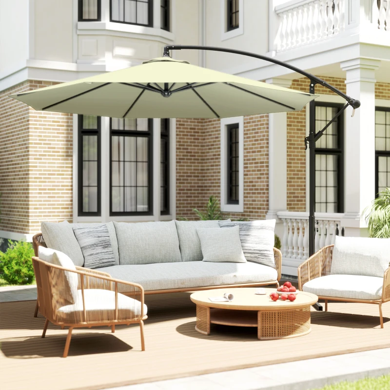 Outsunny 3m Overhanging Cantilever Parasol, with Cross Base - Beige