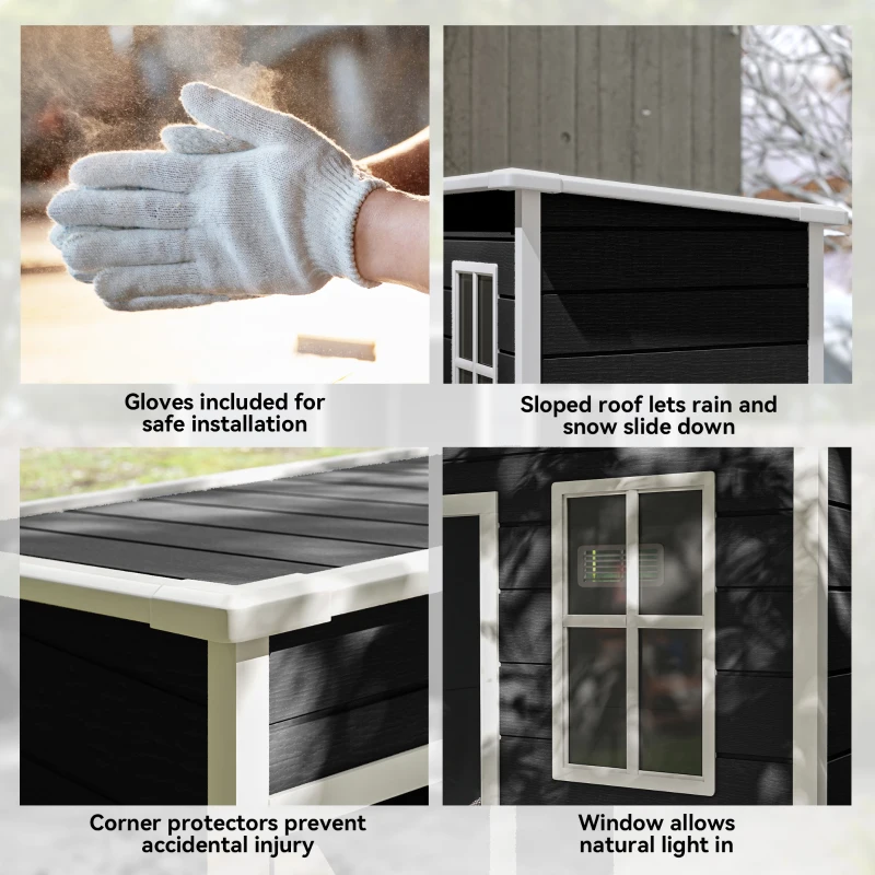 Outsunny 5' x 3' Garden Shed with Floor, Outdoor Storage Shed with Lockable Door, Window and Vent, Black