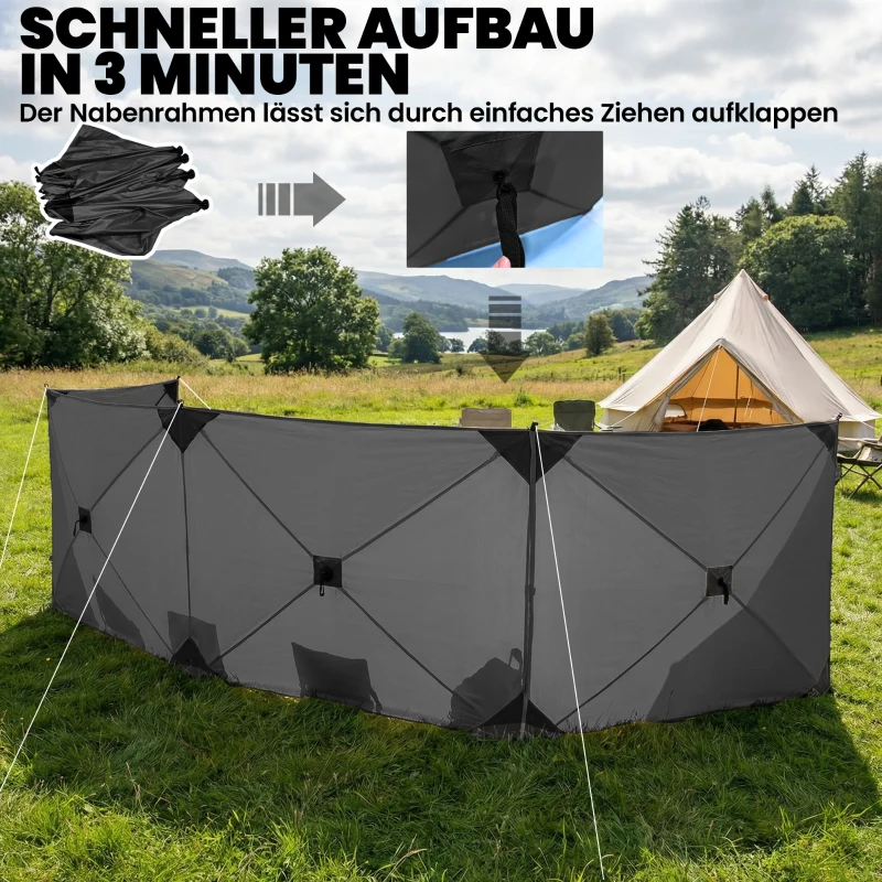 Outsunny Windschutz faltbar Camping Sichtschutz mit Spannleinen Bodenhaken Tragetasche für Camping Garten 480 x 120 cm Dunkelgrau