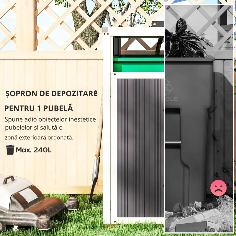 Outsunny Adăpost pentru 1 coș de gunoi 240L, adăpost de exterior pentru coș de gunoi, capac rabatabil 180°, oțel galvanizat 73 x 81 x 122 cm, gri închis