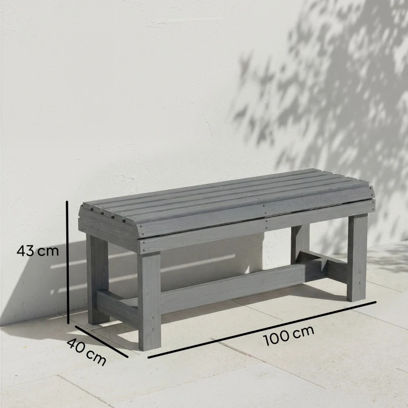 Outsunny Wooden Outdoor Bench, 2 Seater Garden Bench, Backless Patio Bench with Slatted Curved Seat, Grey Embossed Finish