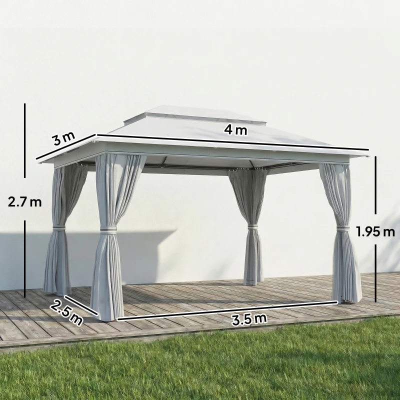Outsunny 3 x 4 m Outdoor Garden Gazebo with Netting and Curtains, UPF50+ Patio Gazebo Permanent Pavilion Canopy, Dark Grey
