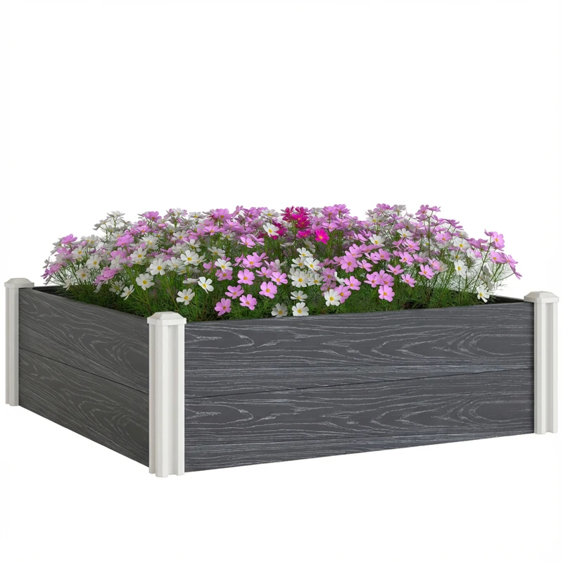 Outsunny Vinyl Raised Garden Bed Kit, 3 x 3 x 1ft Modular Elevated Garden Box with Slotting Legs and Open Bottom, Dark Grey