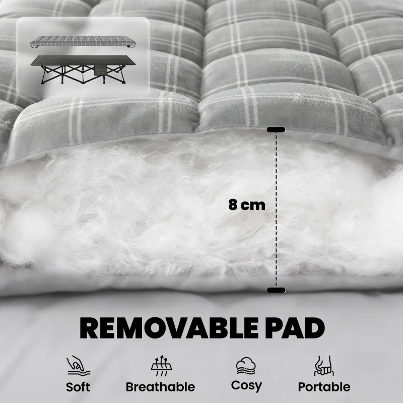 Outsunny Camping Cot with Soft Pad, 80cm Extra Wide Folding Cots with Side Pocket and Carry Bag, Grey