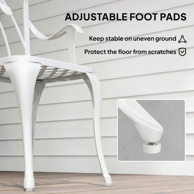 Outsunny 3 Pieces Garden Bistro Set, Cast Aluminium Outdoor Dining Set with 2 Chairs and Round Table with Parasol Hole, White