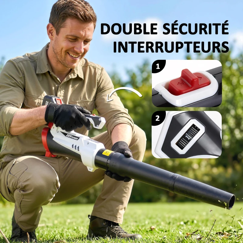 Outsunny Souffleur Aspirateur Broyeur à Feuilles 250 W avec Batterie 4000mAh et Chargeur, 6 Vitesses, 149 km/h, Blanc