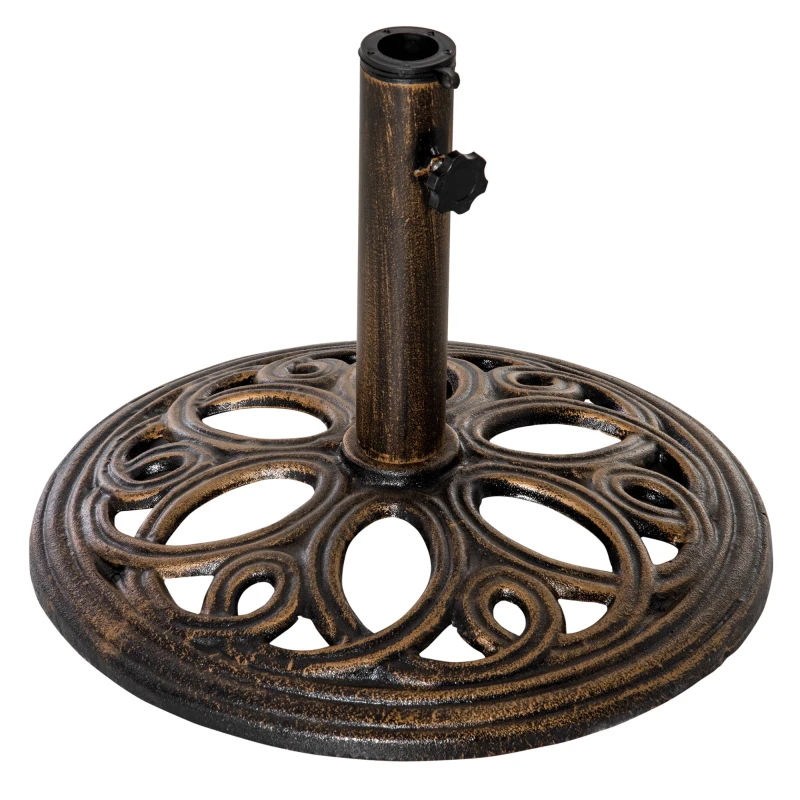 Outsunny 11.5 kg Cast Metal Round Patio Umbrella Base Stand, Umbrella Holder for Outdoor, Patio, Garden, Bronze Tone