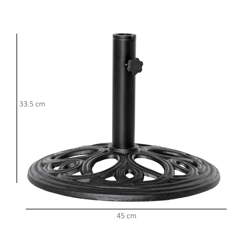Outsunny 11.5 kg Cast Metal Round Patio Umbrella Base Stand, Umbrella Holder for Outdoor, Patio, Garden, Black