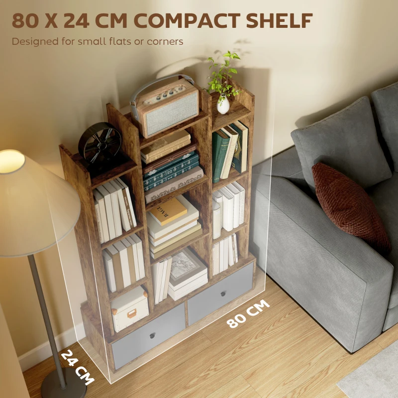 HOMCOM 12 Shelf Storage Unit, with Drawers - Brown