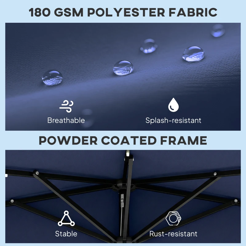 Outsunny 2.6 m Half Garden Parasol with Solar LED Lights, UPF50+ Semi Round Umbrella with 30° Tilt, Crank Handle, Dark Blue