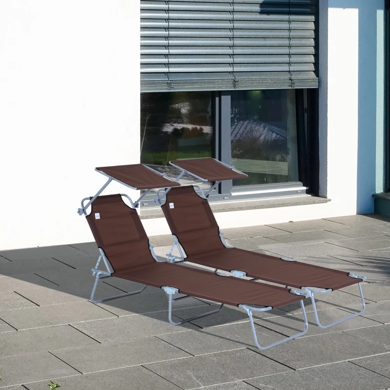 Outsunny Lot de 2 Transats Bain de Soleil Pliable Chaise Longue Pliante Grand Confort Dossier Inclinable Pare-Soleil réglable