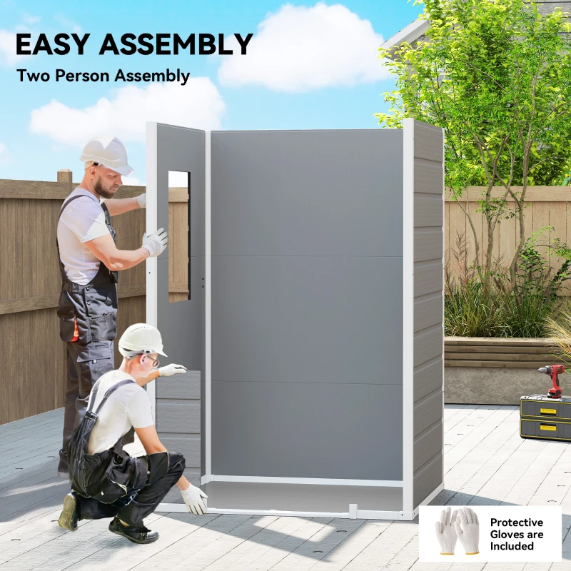 Outsunny 4 x 3 ft Plastic Garden Shed with Floor, Outdoor Storage Shed with Lockable Door, Window and Vent, Light Grey