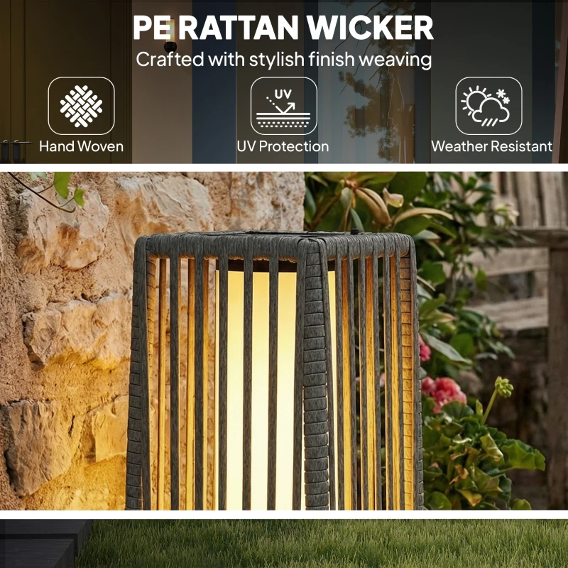 Outsunny Solar Rattan Floor Lamp, Outdoor Garden Lantern with Auto On/Off LED Lights, IP44 for Patio, Terrace, Dark Grey