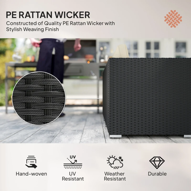 Outsunny 3 Pieces Garden Furniture Set w/ Cushions, PE Rattan Wicker Conversation Corner Sofa Set