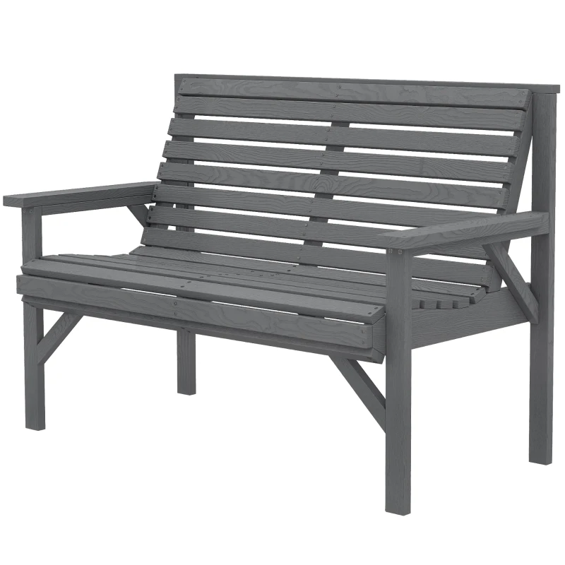 Outsunny 2 Seater Wooden Garden Bench, Slatted Patio Bench with Armrest and Backrest, Outdoor Furniture for Indoor, Balcony