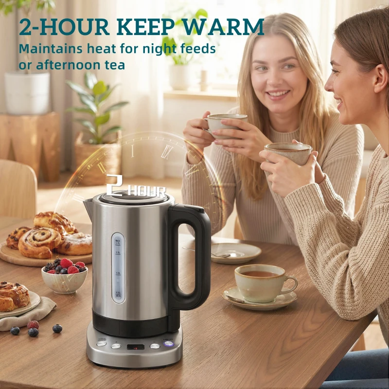 HOMCOM Electric Kettle, 1.7L, Fast Boil, 3kW Water Kettle with UK Strix Thermostat, Keep Warm Function, LCD Base, Silver Tone