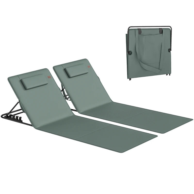 Outsunny Foldable Sun Loungers Set of 2, Portable Folding Beach Lounger with 4-level Adjustable Backrest, Grey