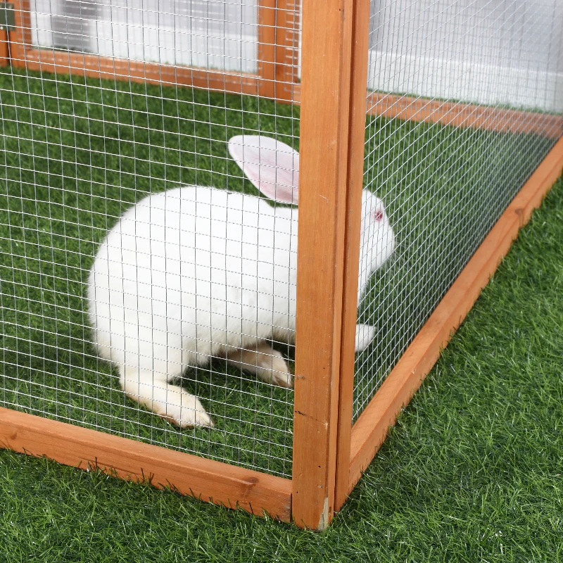 PawHut Wooden Rabbit Hutch Cage 6ft with Wire Mesh, Openable Roof, Play Space for Outdoor, Natural Wood Finish