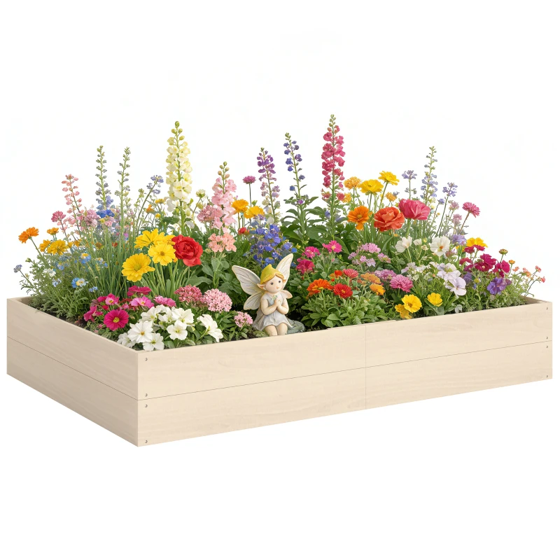 Outsunny Wooden Raised Bed for Garden, 620L Extra Large Raised Garden Bed with Open Bottom, Outdoor Elevated Planter Box