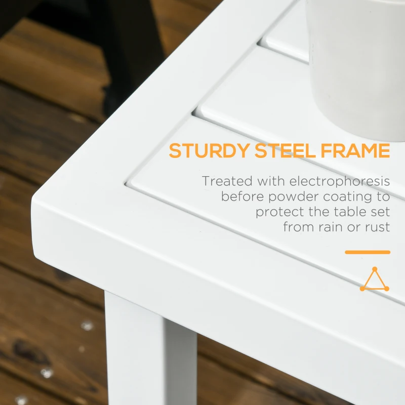 Outsunny Garden Side Table End Table Patio Coffee Table with Umbrella Hole, Steel Frame for Balcony, White