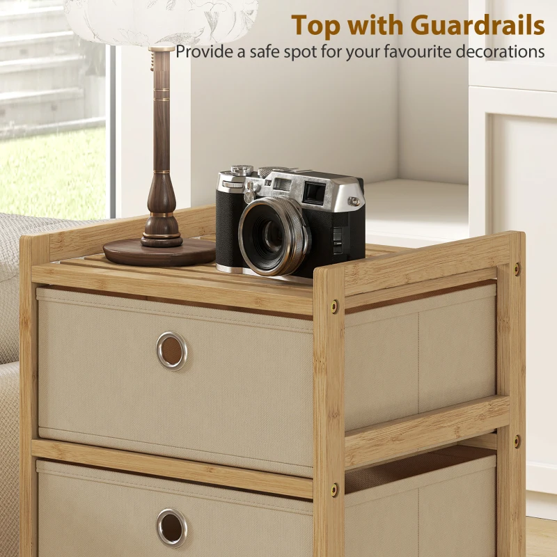 HOMCOM Chest of Drawers, 5 Fabric Drawers Narrow Dresser with Bamboo Frame, Cream White