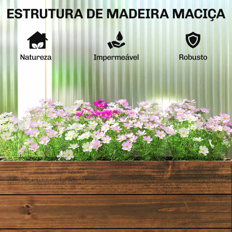 Outsunny Floreira de Madeira com Rodas Orifício de Drenagem e Forro Não Tecido 60x30x41 cm Castanho Escuro