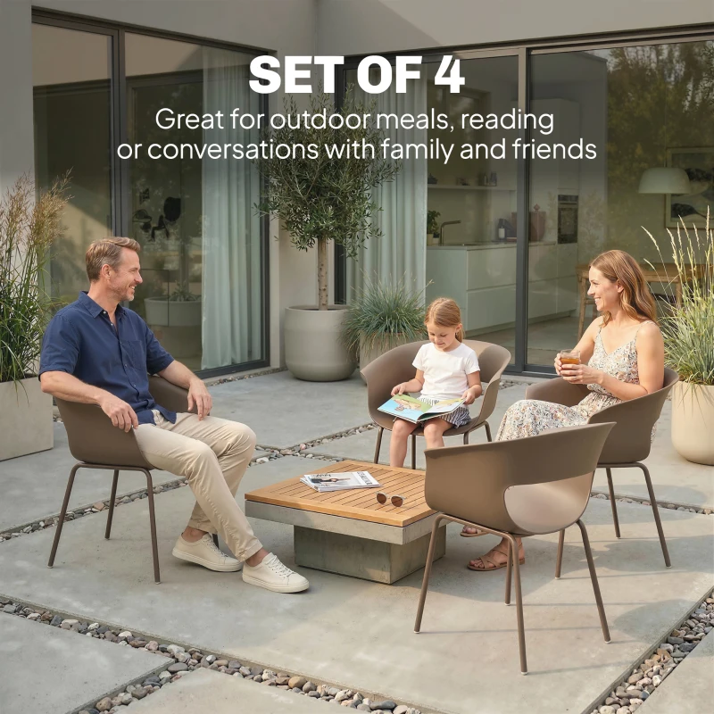 Outsunny Fotele ogrodowe 4 sztuki ergonomiczne z wycięciami podłokietniki odporne na warunki atmosferyczne kawowe