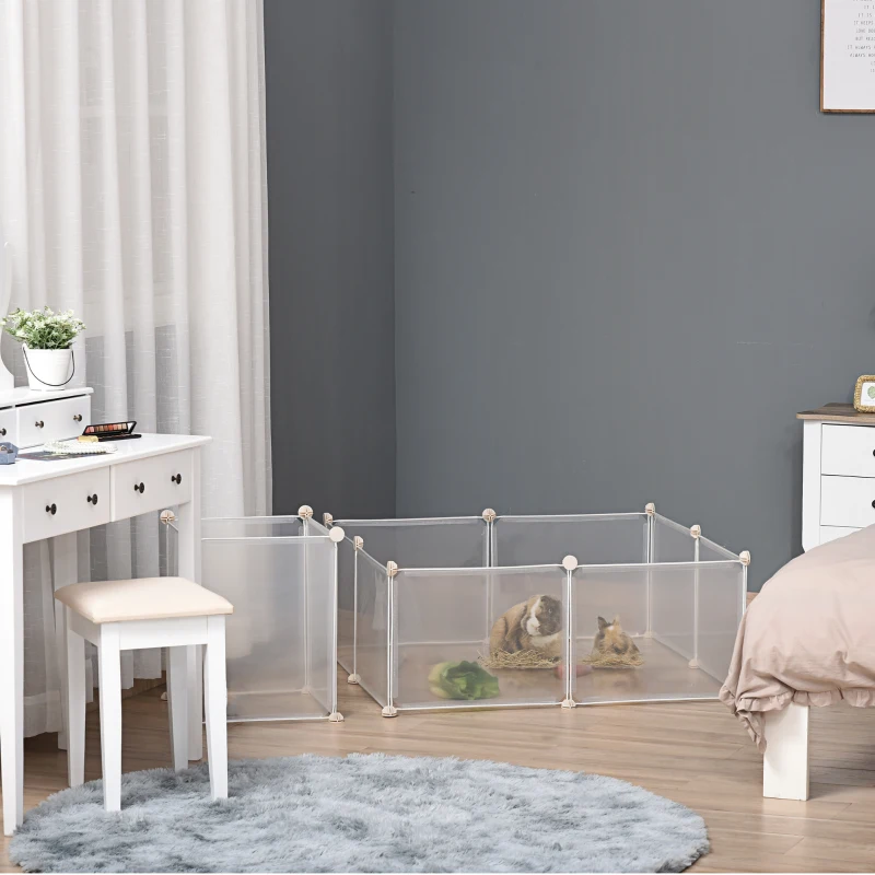 PawHut Enclos parc modulable pour petits animaux 12 panneaux pour lapin, hamster, chiot, cochon 105 x 105 x 45 cm blanc