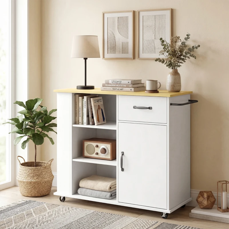 HOMCOM Meuble de cuisine avec tiroir, placard et étagère réglable, Blanc