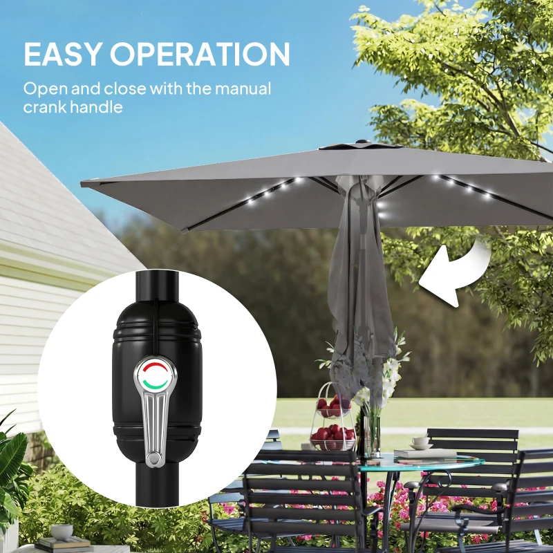 Outsunny 3 x 2 m Garden Parasol Umbrella with LED Solar Light, Parasol Cover, Outdoor Market Patio Umbrella, Dark Grey