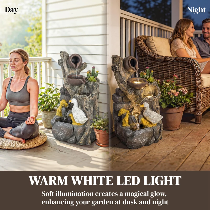 Outsunny 5-Tier Outdoor Waterfall Fountain, Freestanding Self-Contained Cascading Water Feature Garden Landscape