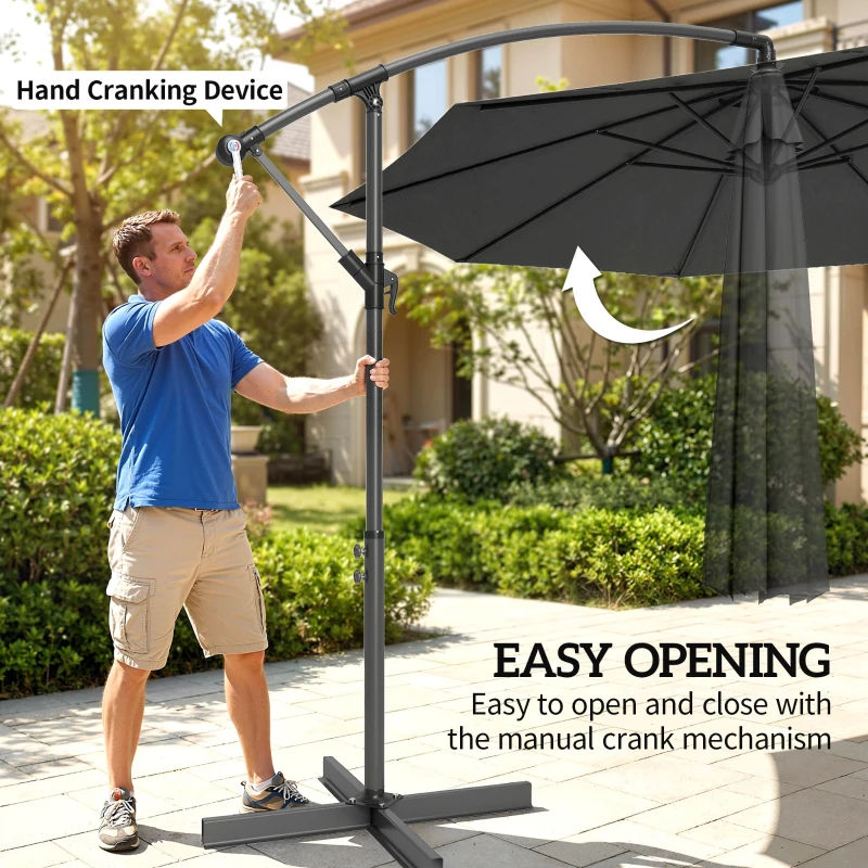 Outsunny 3m Overhanging Cantilever Parasol, with Cross Base - Grey
