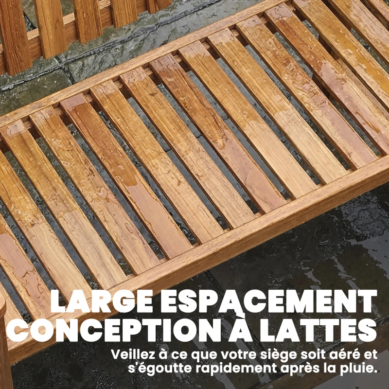 Outsunny Banc de Jardin Banquette de Terrasse 2 Places Charge Max. 320kg Accoudoirs 112 x 64 x 92 cm Bois d'Acacia Naturel