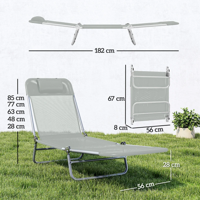 Outsunny Set of Two Steel Frame Sun Loungers, with Reclining Backs - Light Grey